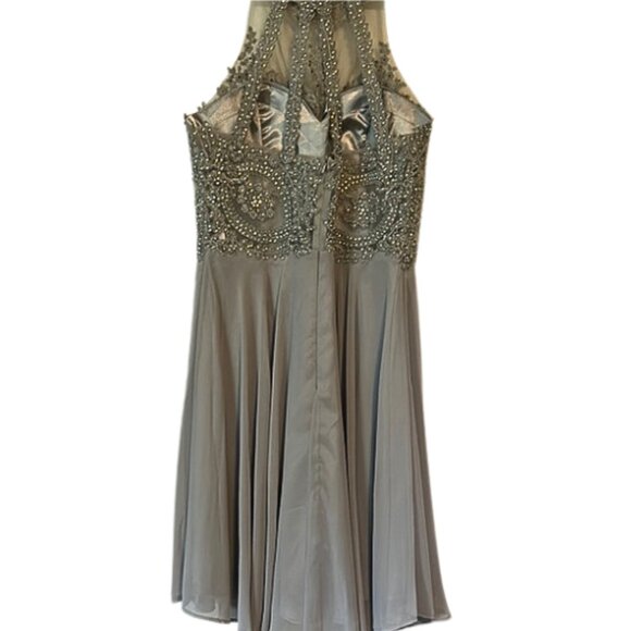 Silver Embellished Halter Formal Dress - Picture 5 of 9